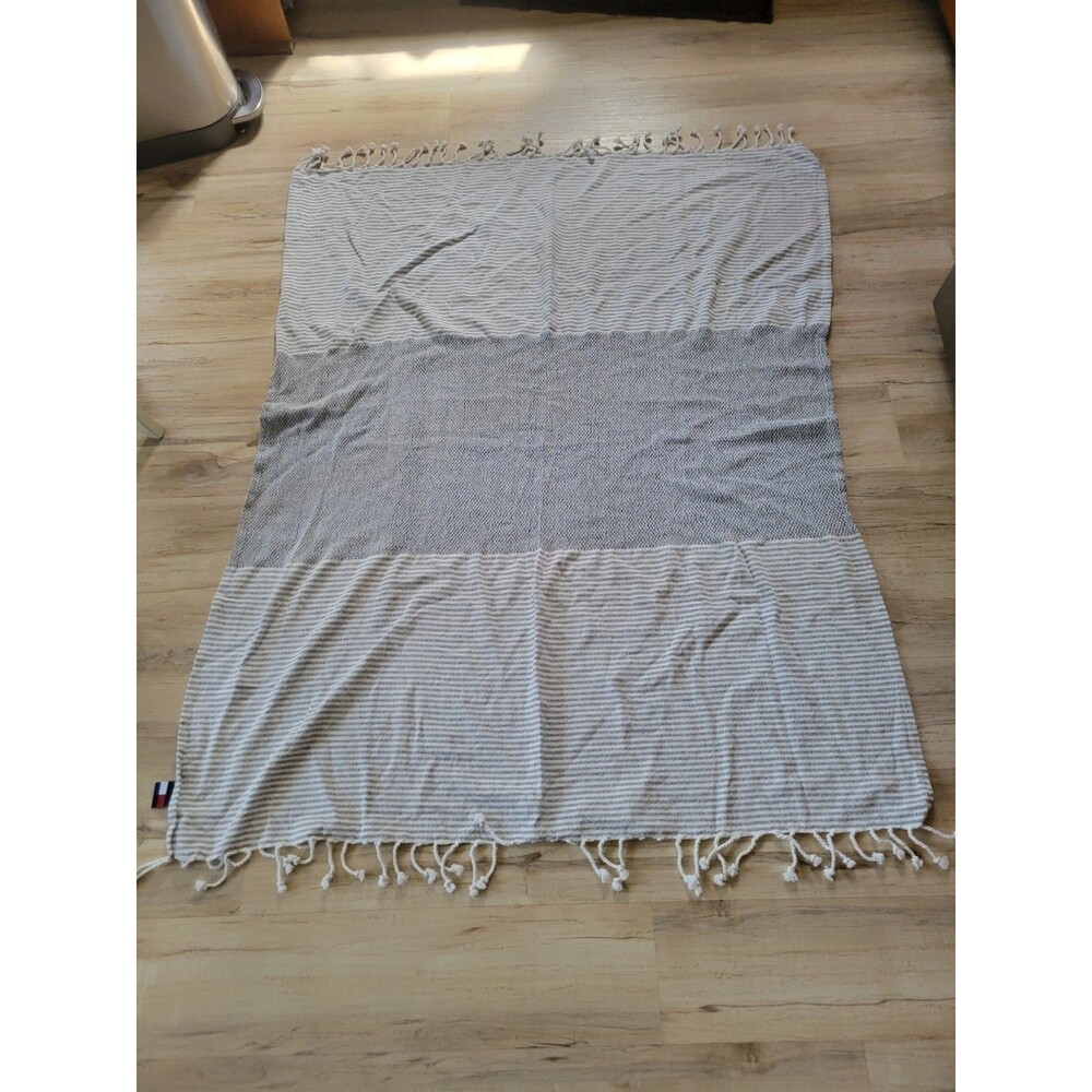 Tommy Hilfiger Gray Striped Cotton  Blend Beach Blanket